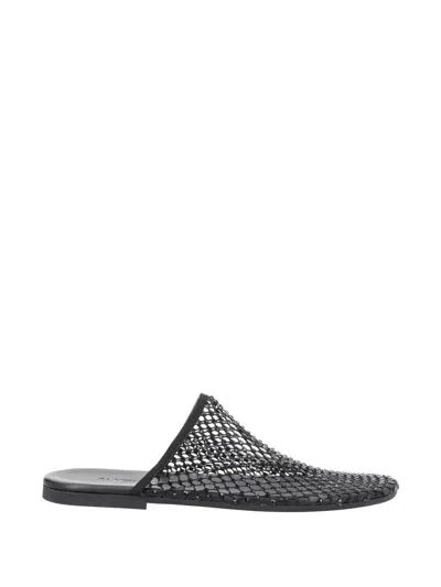 Alysi Slide Mule Sandal Rhinestone Mesh Flat Sole In Black