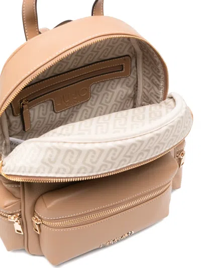 Liu •jo Zip Leather Backpack In Neutral