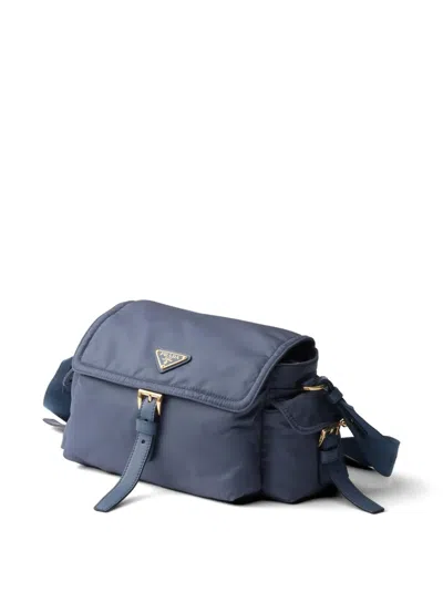 Prada Explore Medium Re-nylon Shoulder Bag With Flap In Blue