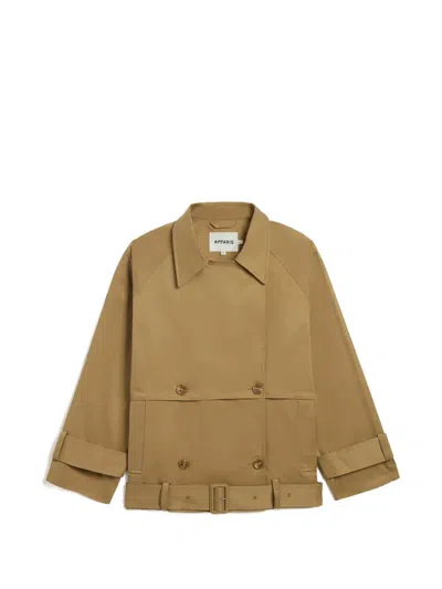 Apparis Gaia Faux Suede Short Trench Coat In Brown