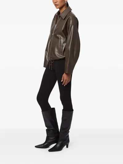 Apparis Ada Faux Leather Bomber Jacket In Brown