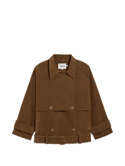 Apparis Gaia Faux Suede Short Trench Coat In Brown