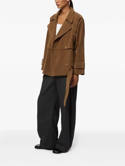 Apparis Gaia Faux Suede Short Trench Coat In Brown