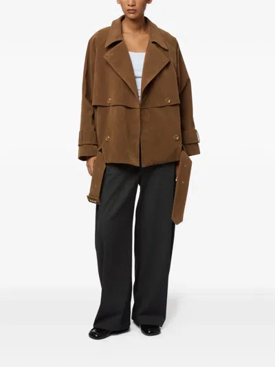 Apparis Gaia Faux Suede Short Trench Coat In Brown