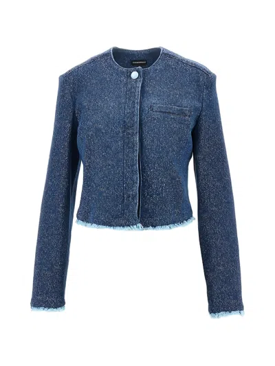Emporio Armani Cropped Jacket In Buttoned Denim In Blue