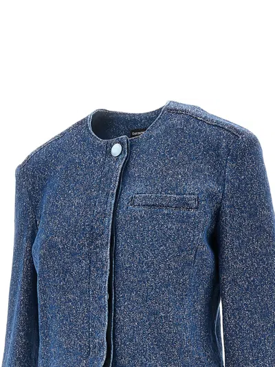 Emporio Armani Cropped Jacket In Buttoned Denim In Blue