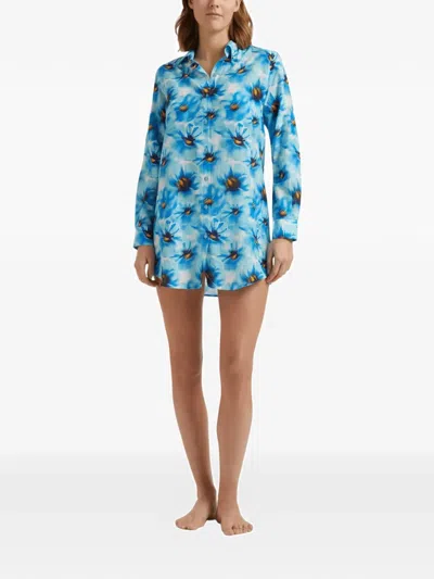 Vilebrequin Long-sleeves Floral Shirt Mini Dress In Blue