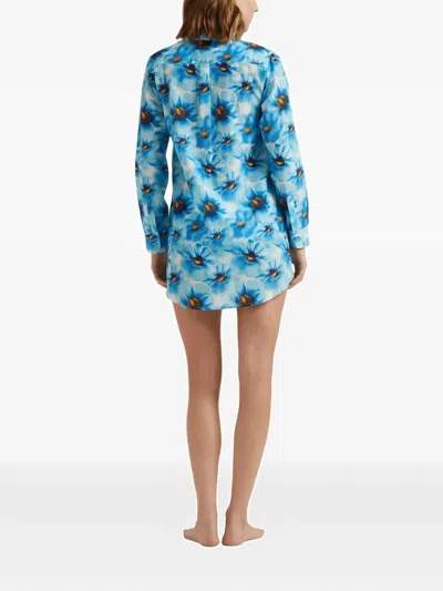 Vilebrequin Long-sleeves Floral Shirt Mini Dress In Blue