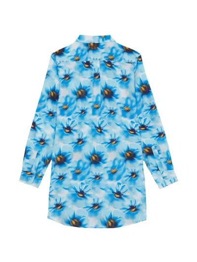Vilebrequin Long-sleeves Floral Shirt Mini Dress In Blue