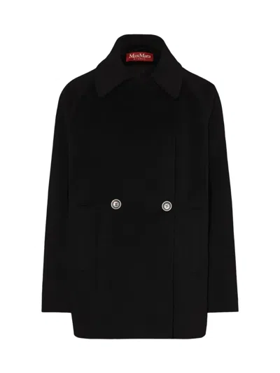 Max Mara Double-breasted Wool Short Coat In Black