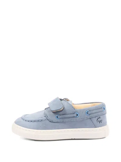 Walkey Touch Strap Leather Moccasins In Blue