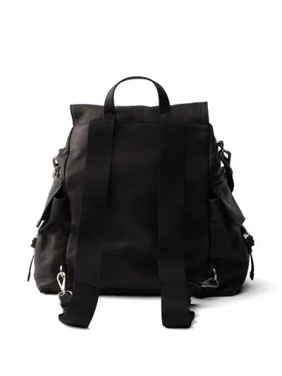 Prada Explore Re-nylon And Leather Backpack In Black