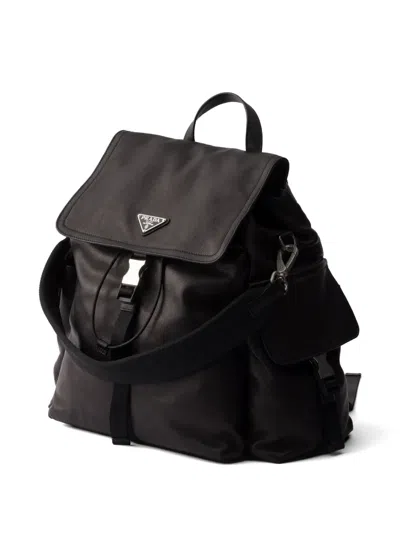 Prada Explore Re-nylon And Leather Backpack In Black