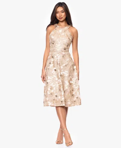 Betsy & Adam Sequin Soutache Lace Sleeveless Cocktail Dress In Neutral