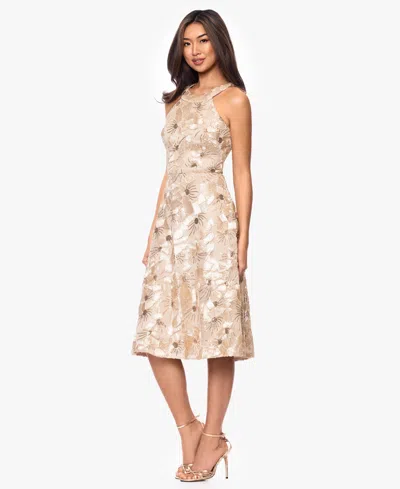 Betsy & Adam Sequin Soutache Lace Sleeveless Cocktail Dress In Neutral