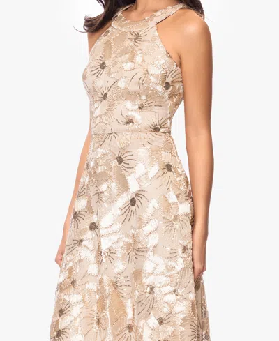 Betsy & Adam Sequin Soutache Lace Sleeveless Cocktail Dress In Neutral