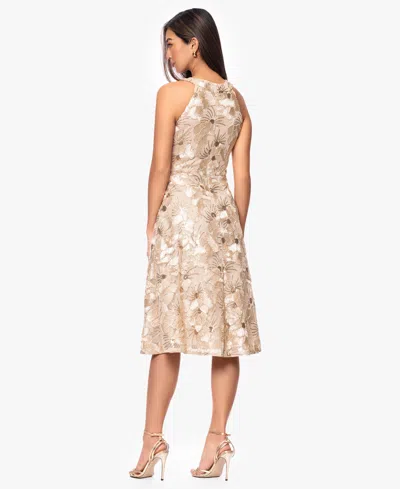 Betsy & Adam Sequin Soutache Lace Sleeveless Cocktail Dress In Neutral