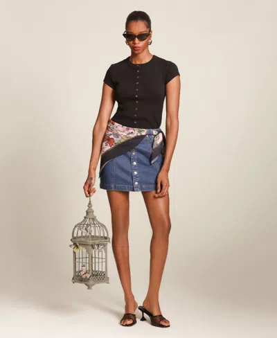 Avec Les Filles Side Panel Denim Mini Skirt In Blue