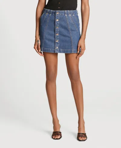 Avec Les Filles Side Panel Denim Mini Skirt In Blue