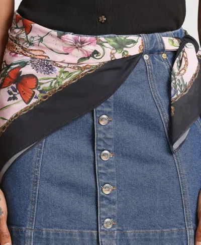 Avec Les Filles Side Panel Denim Mini Skirt In Blue