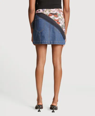 Avec Les Filles Side Panel Denim Mini Skirt In Blue