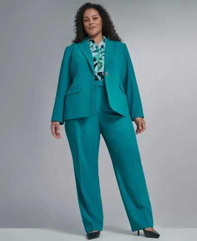 Calvin Klein Plus Size Collarless Open Front Jacket In Blue