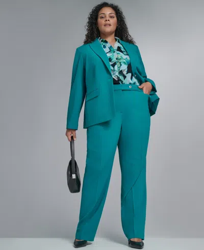 Calvin Klein Plus Size Collarless Open Front Jacket In Blue