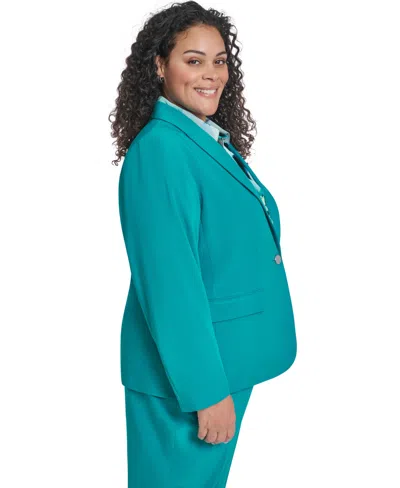 Calvin Klein Plus Size Collarless Open Front Jacket In Blue