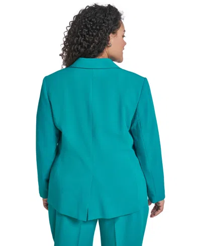 Calvin Klein Plus Size Collarless Open Front Jacket In Blue