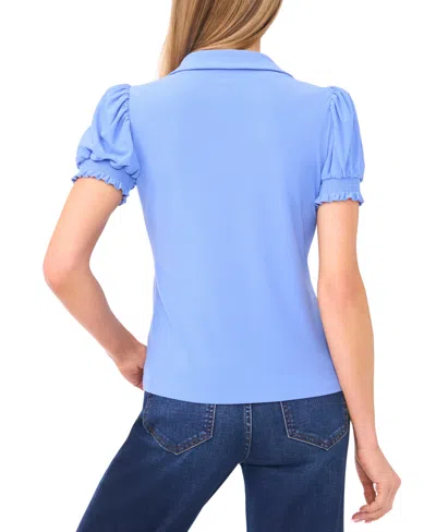 Cece Split Neck Collared Top In Blue
