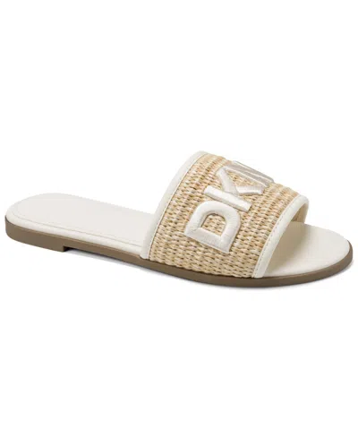 Dkny Logo-embroidered Woven Sandals In White