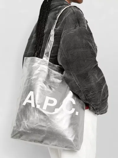 A.p.c. Lou Metallic Finish Tote Bag Dual Handles In Silver