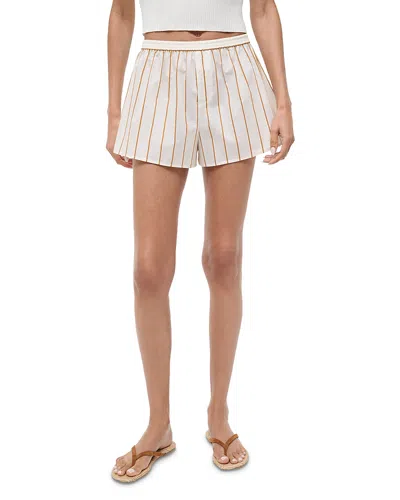 Staud Rove Striped Cotton-blend Shorts In Neutral