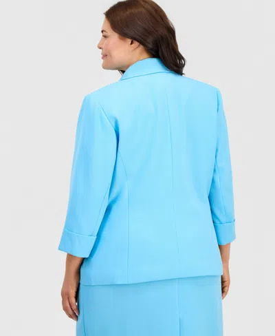 Kasper Plus Size One-button Notched-collar Jacket In Blue