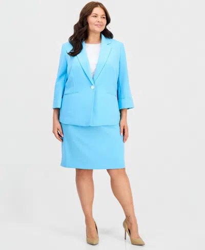 Kasper Plus Size One-button Notched-collar Jacket In Blue