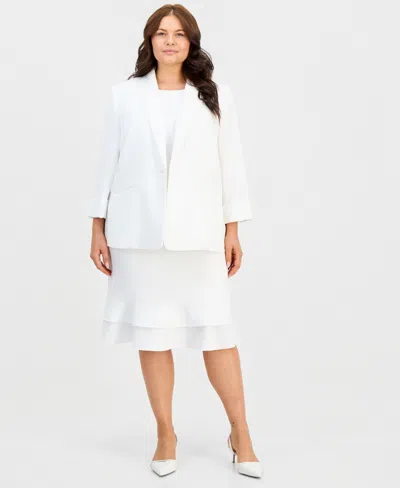 Kasper Plus Size One-button Notched-collar Jacket In White