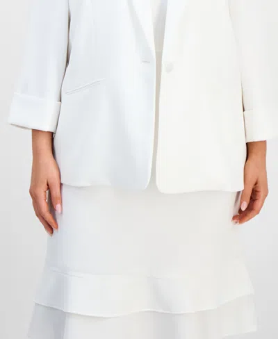 Kasper Plus Size One-button Notched-collar Jacket In White