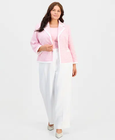Kasper Plus Size Notched-collar Open-front Jacket In Pink