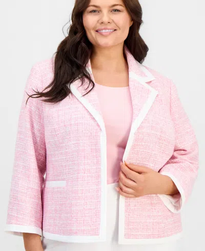 Kasper Plus Size Notched-collar Open-front Jacket In Pink