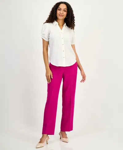 Kasper Women's Textured Collared Button-front Blouse In White