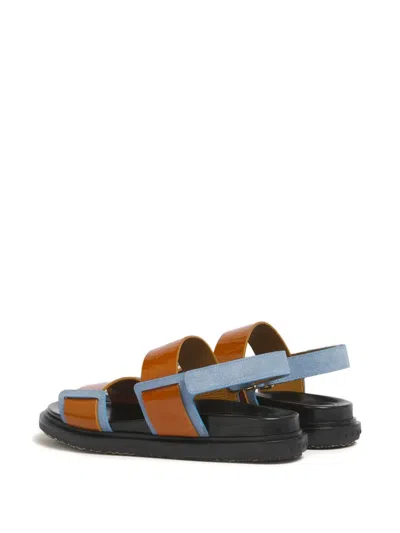 Marni Leather Double Strap Slingback Flat Sandals In Brown