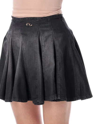 Diesel De-spiki-s Short Denim Skirt With Washed-out Effect In Black