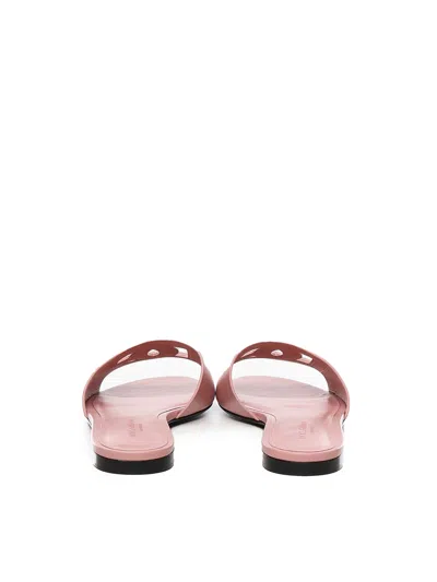 Dolce & Gabbana Women Pink Slide Sandals With Cut Out Logo In Leather Woman