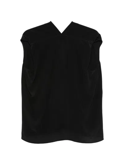 Alysi Silk Top Draped Design Sleeveless V Neckline In Black