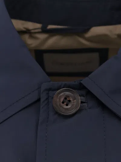 Corneliani Button Leather Trim Coat In Blue