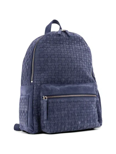 Orciani Suede Backpack Woven Texture Leather Handle In Blue