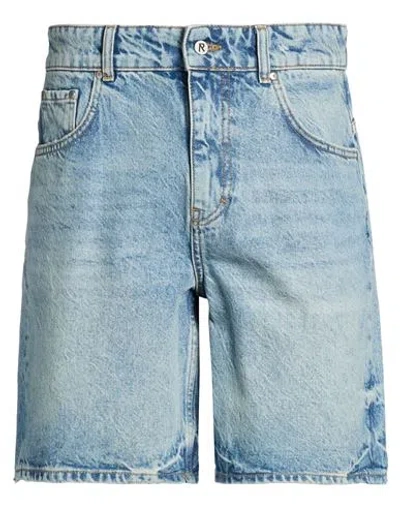 Represent Blue Shorts With R Logo Embossed On The Back In Denim Man In Blue