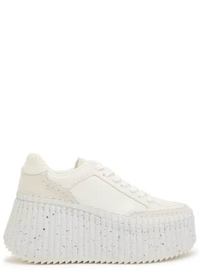 Chloé Chloe Nama Panelled Leather Flatform Sneakers In White