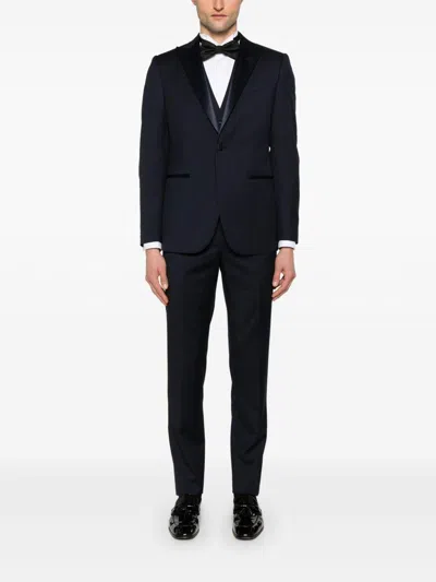 Corneliani Midnight Blue Wool Suit  In Black