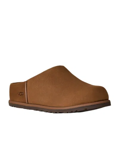 Ugg Suede Slip-on Clogs With Rounded Toe In Brown